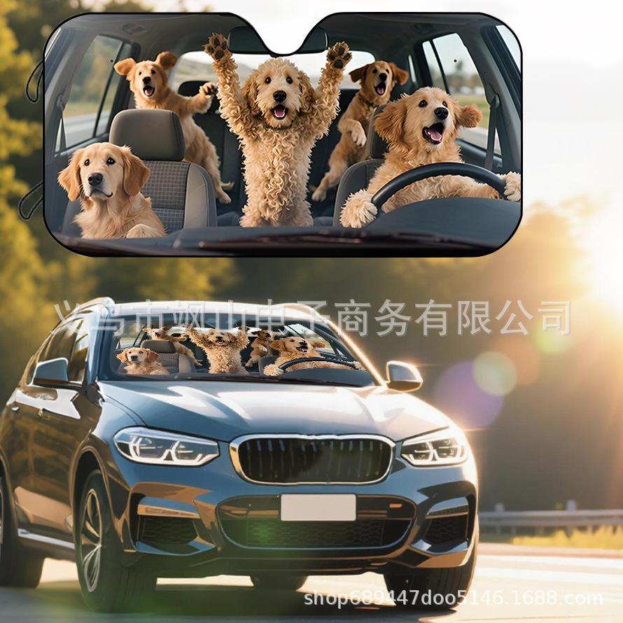 Platform Rottweiler Black Dog Print Car Front Glass Sunscreen Sunshade
