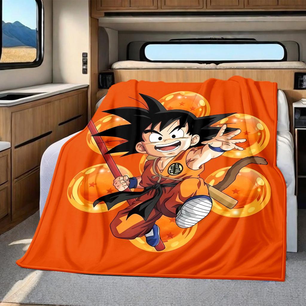 1pz Coperta in Flanella con Stampa Son Goku, Alta Qualità per Tutte le Stagioni, Decorazione per la Casa, Calore e Comfort, Perfetta per Regali di Natale