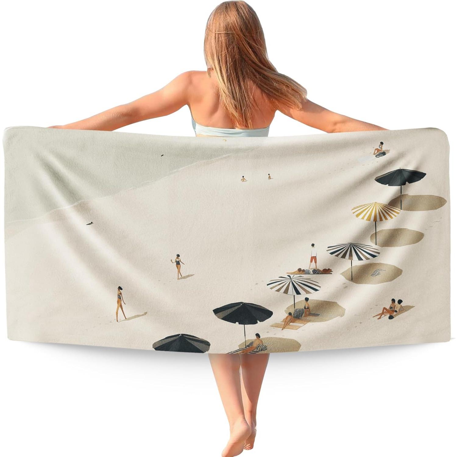 

Coastal Beach Towel, Summer Coastal Beach Towels Oversized Gifts for Women Men, Neutral Ocean Seaside Quick Dry Travel Sand Free W40*H60(CM)