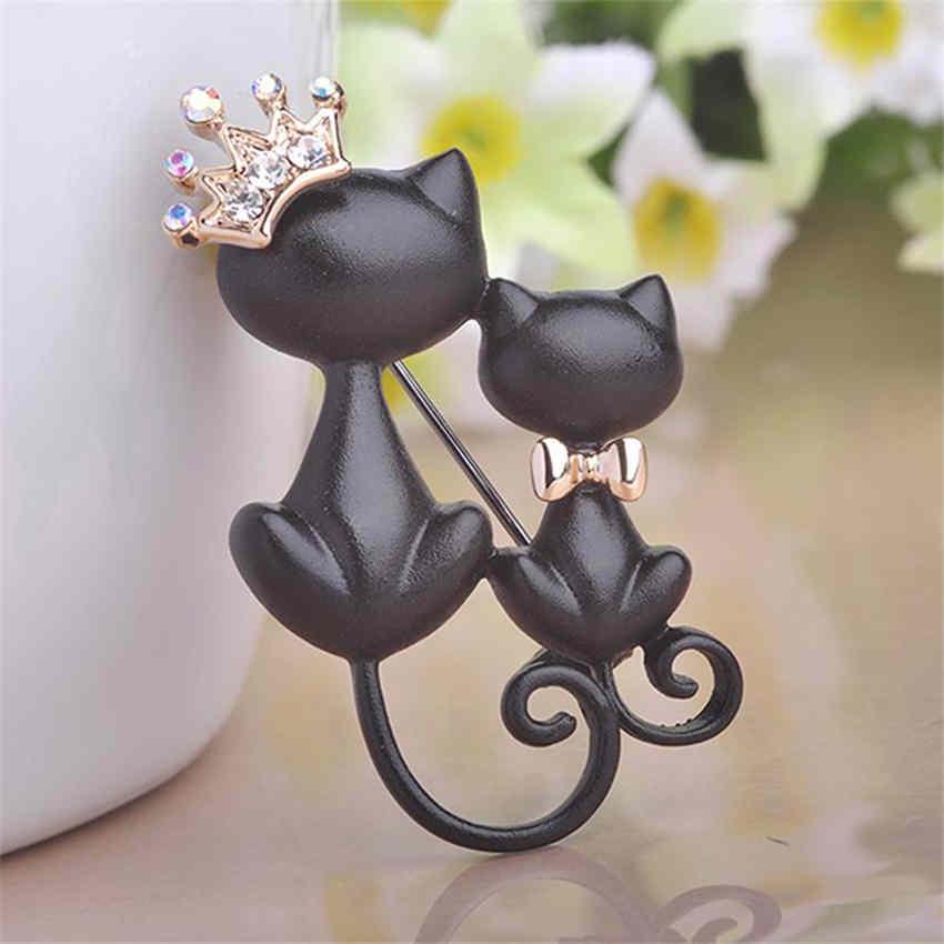 Black Cats Brooches Crown Queen Corsages Hijab Pin Women Hats Scarf Suit Brooch Clothes Buckles