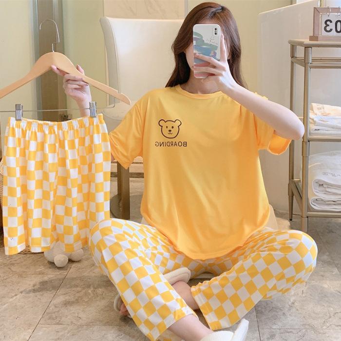 Women's Summer Three-piece Pajamas Homewear Women Short-sleeved Trousers Cartoon Leisure Women's Homewear Pajamas Set