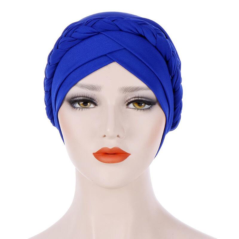 Muslim New Style Solid Color Braided Headscarf Hat, Milk Silk Indian Headscarf