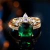 Luxury Square Green Zircon Ring Set for Women Gold Color Party Rings Engagement Wedding Jewelry