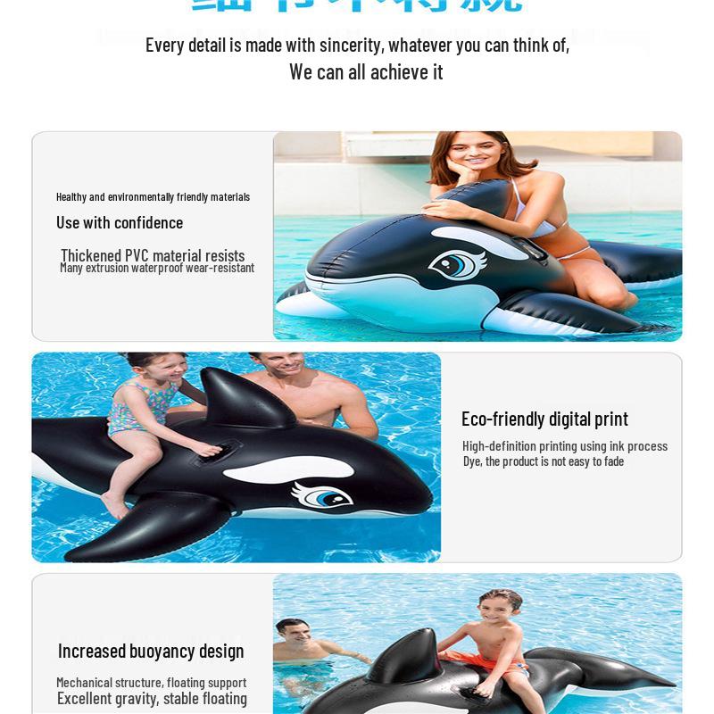 Cross Black Whale Inflatable Water Toy - PVC Floating Raft Bed for Children's Swimming and Sea Play