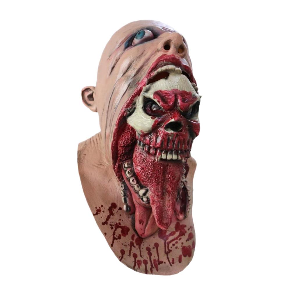 Halloween Horror Latex Mask Zombie Tongue-Sticking Out Skull Headgear Haunted House Party Funny Props Charlie