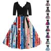 Women's Casual Fashion V-neck Retro Short-sleeved Dress With Flag Independence Day Print