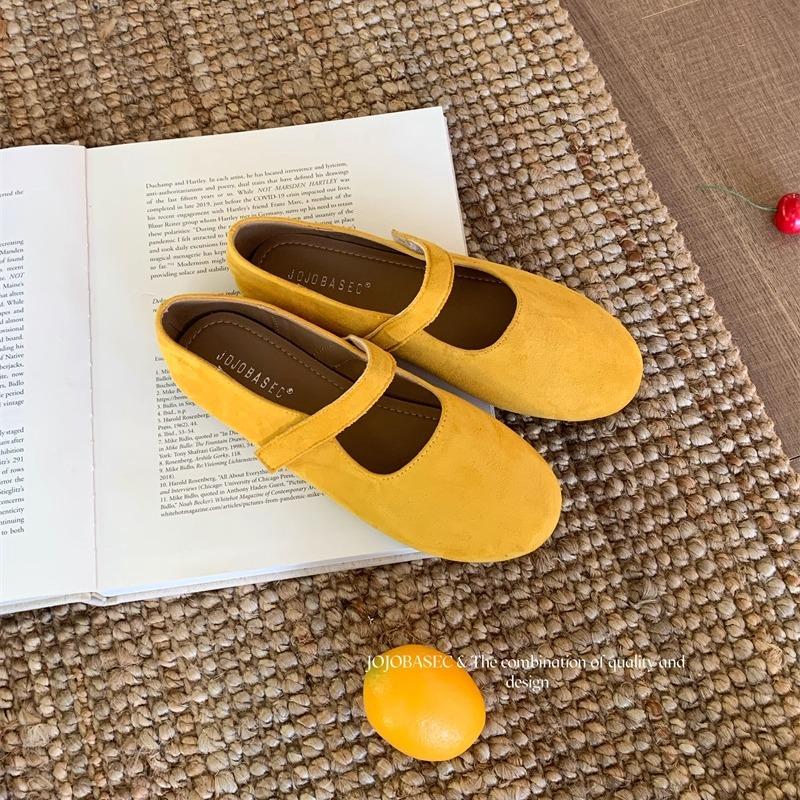 French retro suede ballet single shoes women's 2025 autumn new Korean version one-word strap flat Mary Jane women's shoes