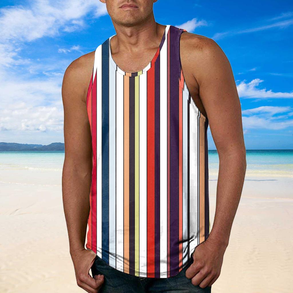 Mens Fashion Hawaiian Beach Sports Tank Top Men Gym Print Vest