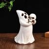 Creative Holiday Gift for Friends Halloween Ghost Figurine with Skull, Resin Statue Tabletop Decor, Small Spooky Sculptures Retro Gothic Ornament Home