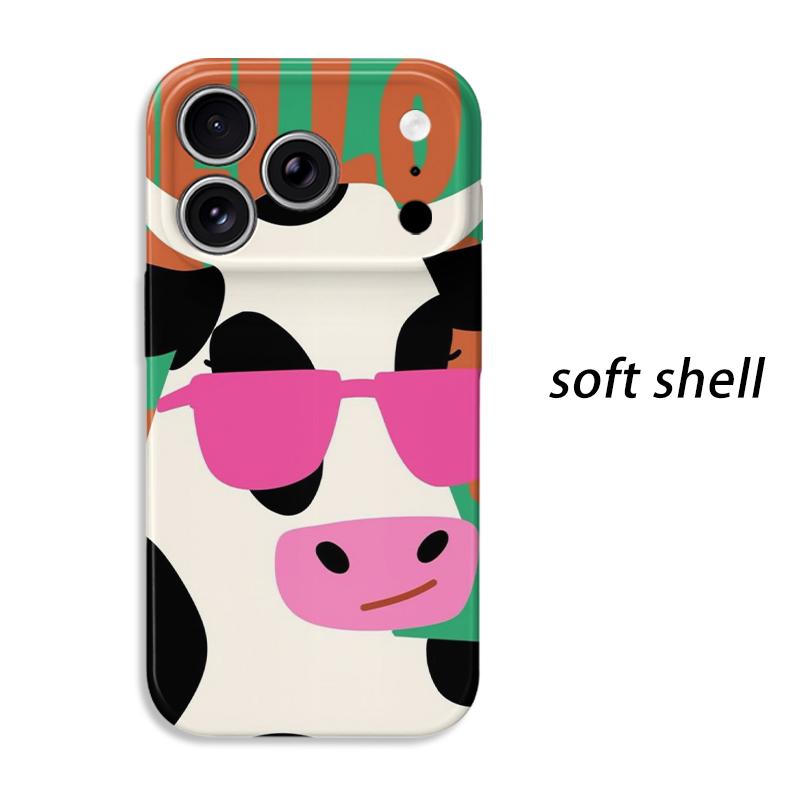 Funky Pop Cow Pink Sunglasses Colorful Abstract Pattern Film Aesthetic Protective Shockproof Bumper Case Cover For iPhone 14 15 16 Pro Max Plus