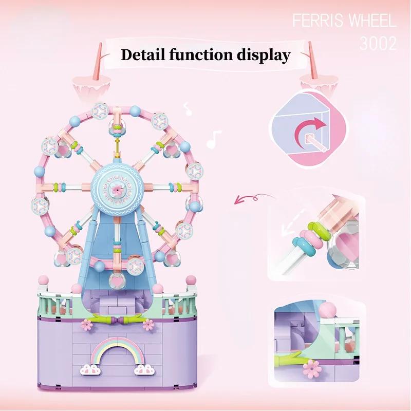 710Pcs Mini Building Blocks Music Box Building Rotating Carousel Ferris Wheel Building Block For Girls Children Toys