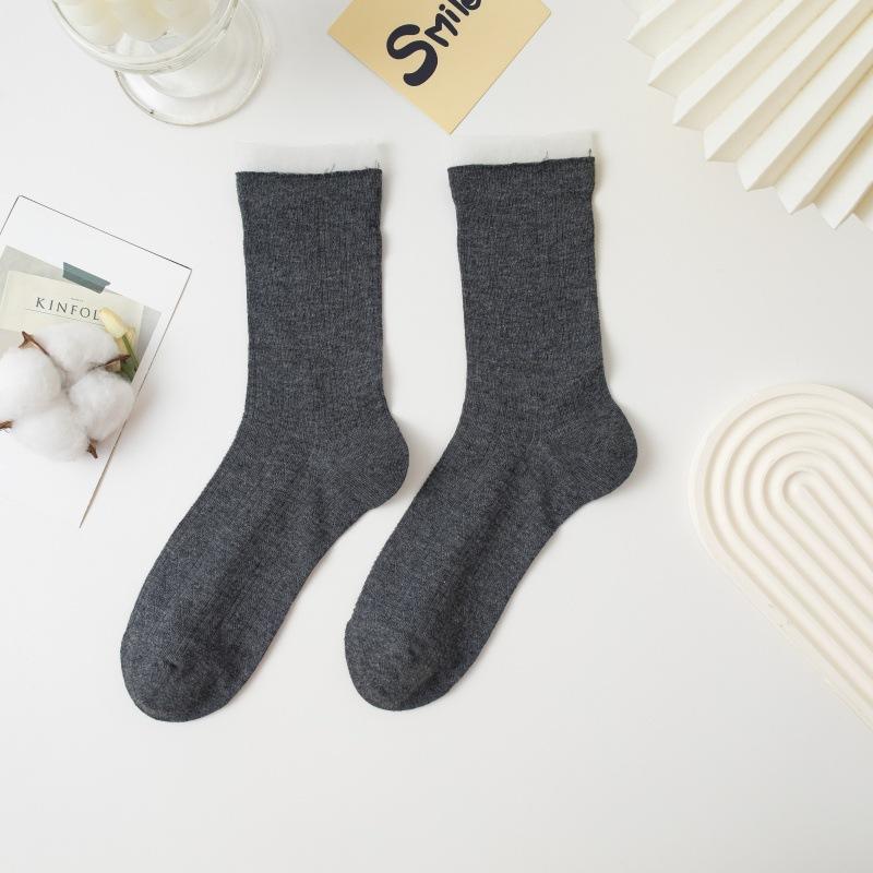 Ladies Spring and Summer New Wave Pattern Hollow Ballet Wind Breathable Boneless Tube Socks