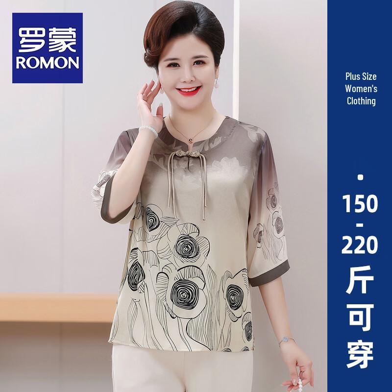 ROMON Women s Plus Size Tencel Cotton Floral T-Shirt 6XL