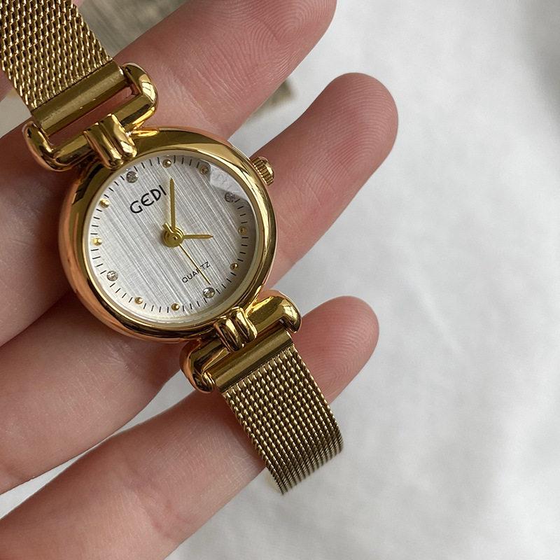 New Luxury Mesh Strap Gold Watch, Round Small Dial Women'S Watch, Compact And Exquisite Design, Fashionable Quartz Wristwatch.