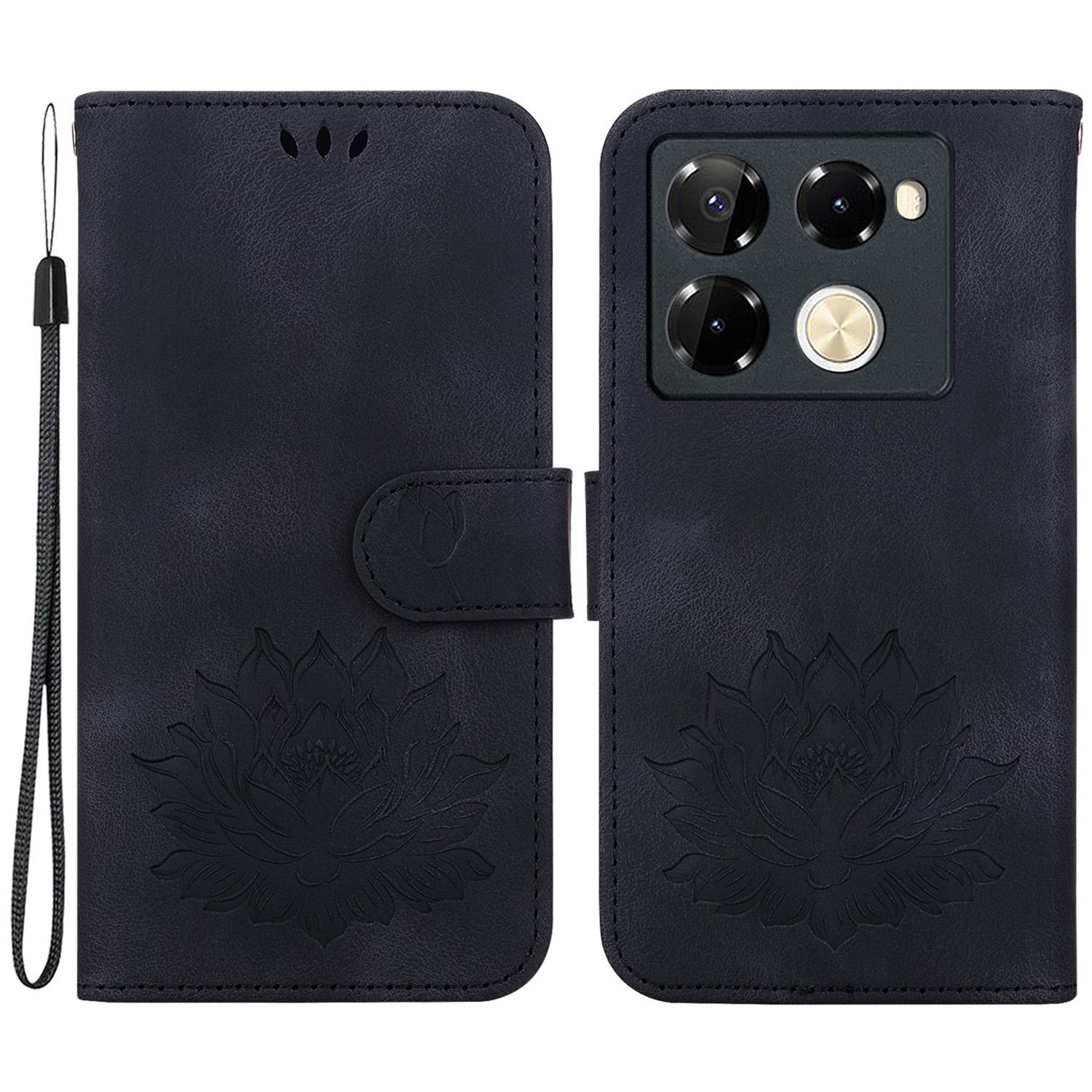

For Infinix Note 40 Pro 5G/Note 40 Pro+ Wallet Case Lotus Imprint Leather Stand Phone Cover Black