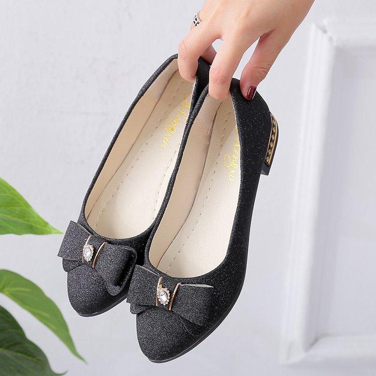 Women's Glitter Bowknot Decor Pointed Toe Low Block Heels Slip-On Elegant Dress Shoes Wedding Party Evening Office Daily Wear