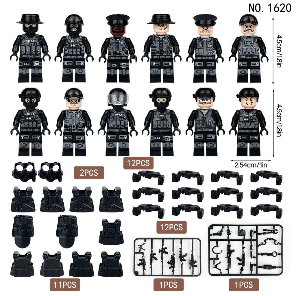 Military Series Black Special Police Anti-terrorism Police Figure Building Blocks Toy