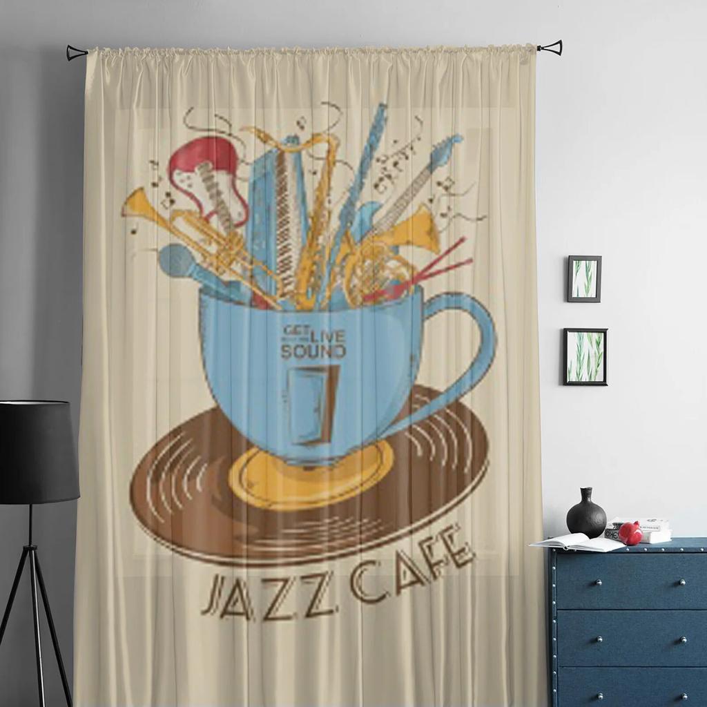 Colorful Musical Instruments In A Cup Sheer Curtains For Living Room Kids Bedroom Tulle Curtains Kitchen Window Treatment Drapes