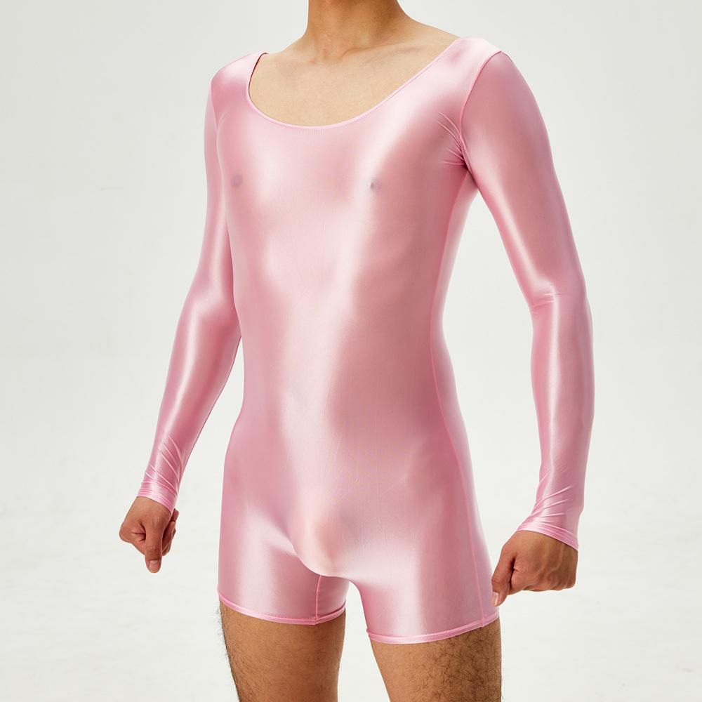 Sexy Men Dual Use Top T-Shirt Backless Bodysuit Stain Smooth Oil Glossy Shiny Sexy Tights Elastic Yoga Shapping Leotard Plus