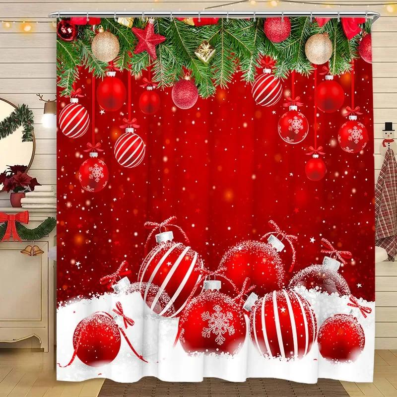 Christmas Shower Curtain Snowman Santa Claus Winter Snow Scene Christmas Gift Polyester Fabric Shower Curtains Bathroom Decor