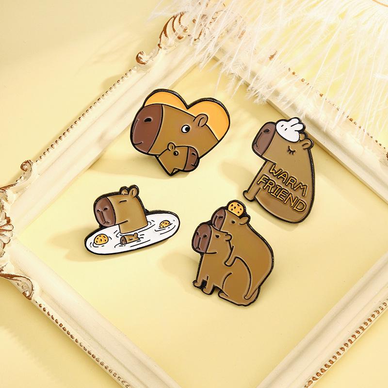 Adorable Capybara Prankster Brooch: I Love Hugs Fashion Badge
