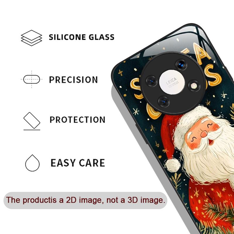 Sött Julenissmönster Härdat Glas Telefonfodral för Huawei Nova 13 12 SE 11 10 Pro Mate 40 30 P60 P50 P40 5G Skydd