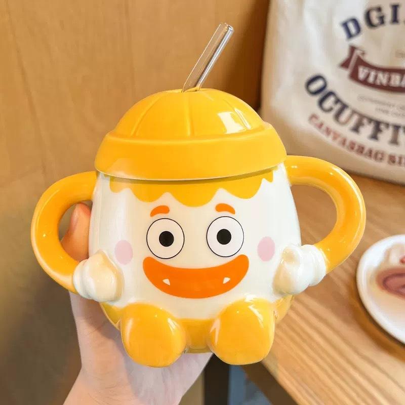 Fun clown ceramic cup cute cute children's mug with lid with straw creative water cup couple cup