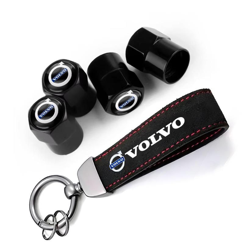 AAAZL1 Car Wheel Tire Valve Stems Cap Auto Badge Keychain Suede Keyring For Volvo XC90 V90 V60 XC60 V40 EC40 EX40 S80 S60 S90 C40 XC40