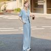 Temperament Socialite Xiaoxiang Fan Suit Women's Summer New Design Sense Fashion Professional Wide-leg Pants Two-piece Set