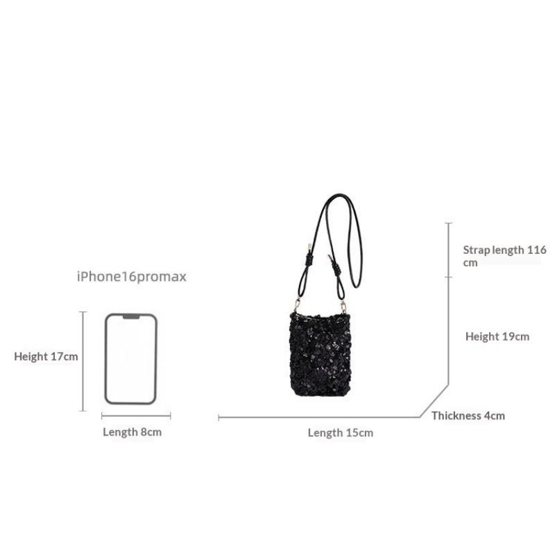 Fashionable Sequin-Textured Women'S Handbags Mini Phone Crossbody Bag Minimalist Adjustable Strap Shiny Small Shoulder Bag