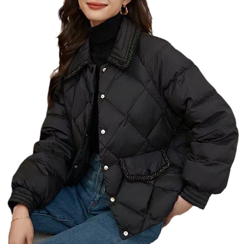 2025 Damen Petite Locker geschnittene Diamantgesteppte Daunenjacke - Lässiger Leichter Wintermantel