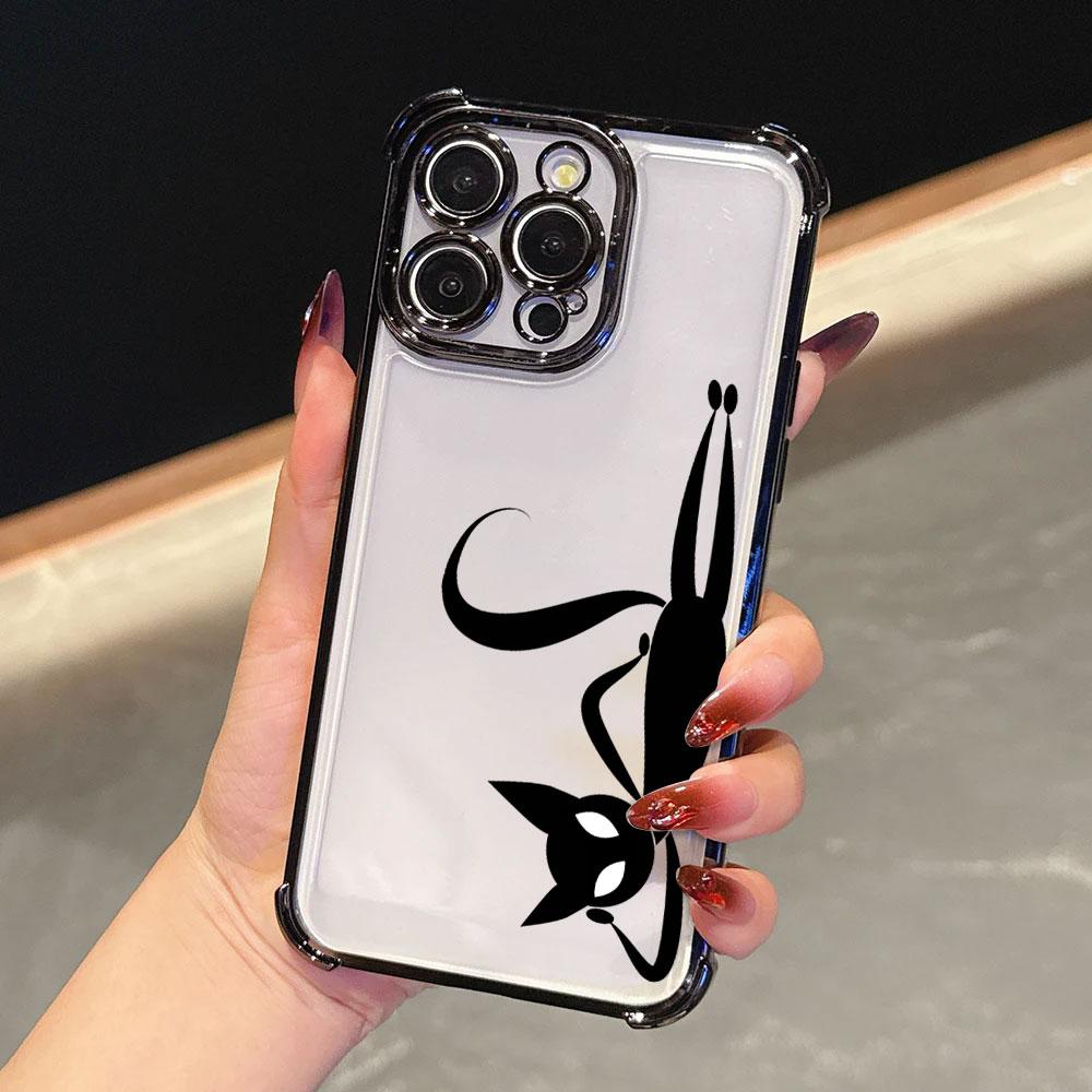 Cartoon Cute Little Black Cat Funda For iPhone 17 Pro 16 15 14 13 12 11 Pro Max Case 17 Plus 17E 16E 17Air Silicone Phone Cover