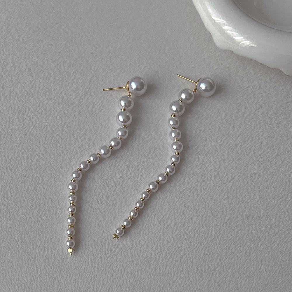 French Style Light Luxury Personalized Vintage Long Pearl Tassel Dangle Earrings For Women Fashion Sweet Geometry Jewelry Gifts