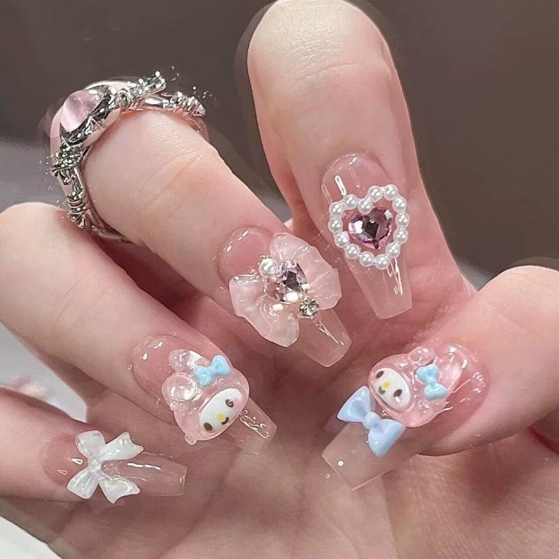Kawaii Miniso Cartoon Sanrio My Melody Fake Nails Cute Nail Patches Fashion Charm Good-looking Nail Sticker Women Holiday Gifts