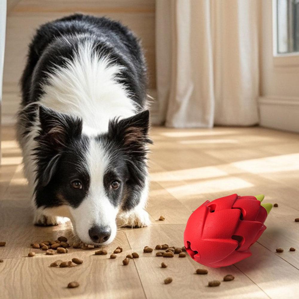 Pitaya Dog Puzzle Toy Treat Hiding Molar Chew Interactive Self Playing Pet Toy For Boredom Relief Durable Rubber Bone Shape Puppy Training Supplies