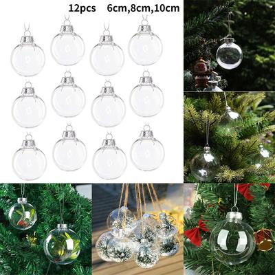 12x Clear Iridescent Glass Baubles Balls Christmas Tree Ornament DIY Decor New