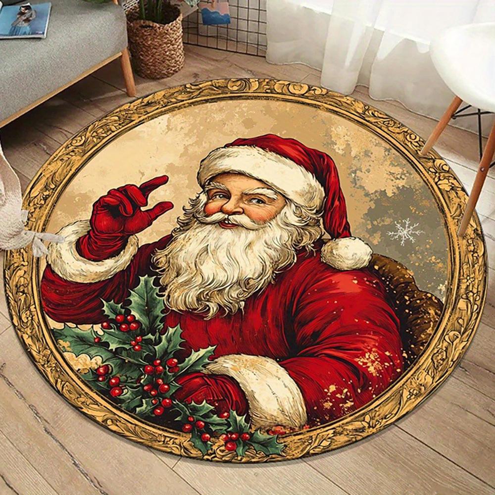 Christmas Round Rugs: Snowman, Santa,Tree & Gingerbread Delights for Festive Home Decor Room Floor Mats New Year Home Decoration