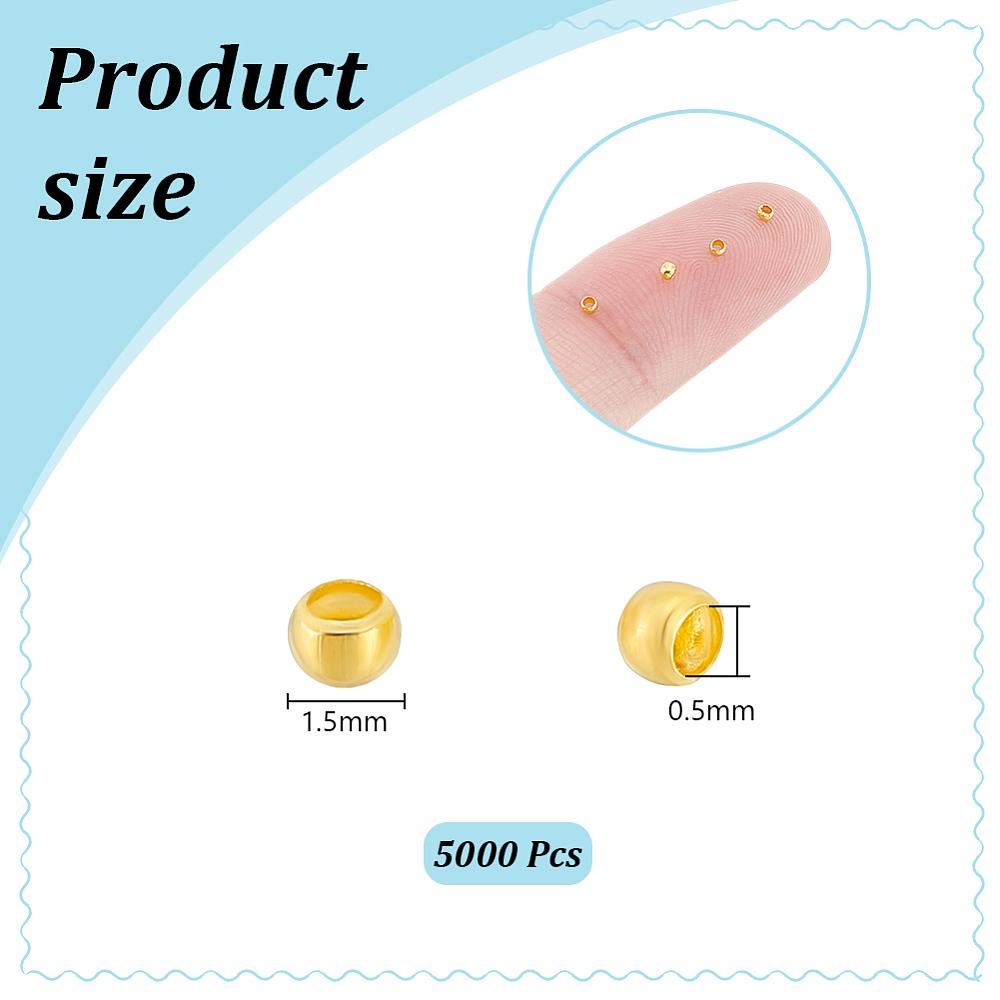 5000Pcs Rondelle Brass Crimp Beads, Rondelle, Golden, 1.5mm, Hole: 0.5mm, 5000pcs/set