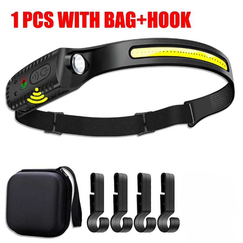 USB Rechargeable LED Sensor Headlamp XPE+COB Headlight Led Head Torch Camping Search Light Head Flashlight for Fishing Lantern