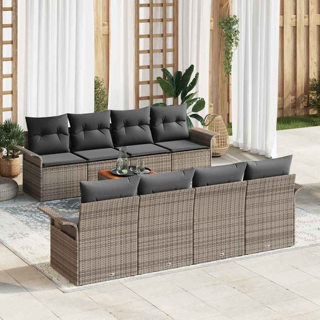 9 Piece Grey Garden Sofa Set with Cushions