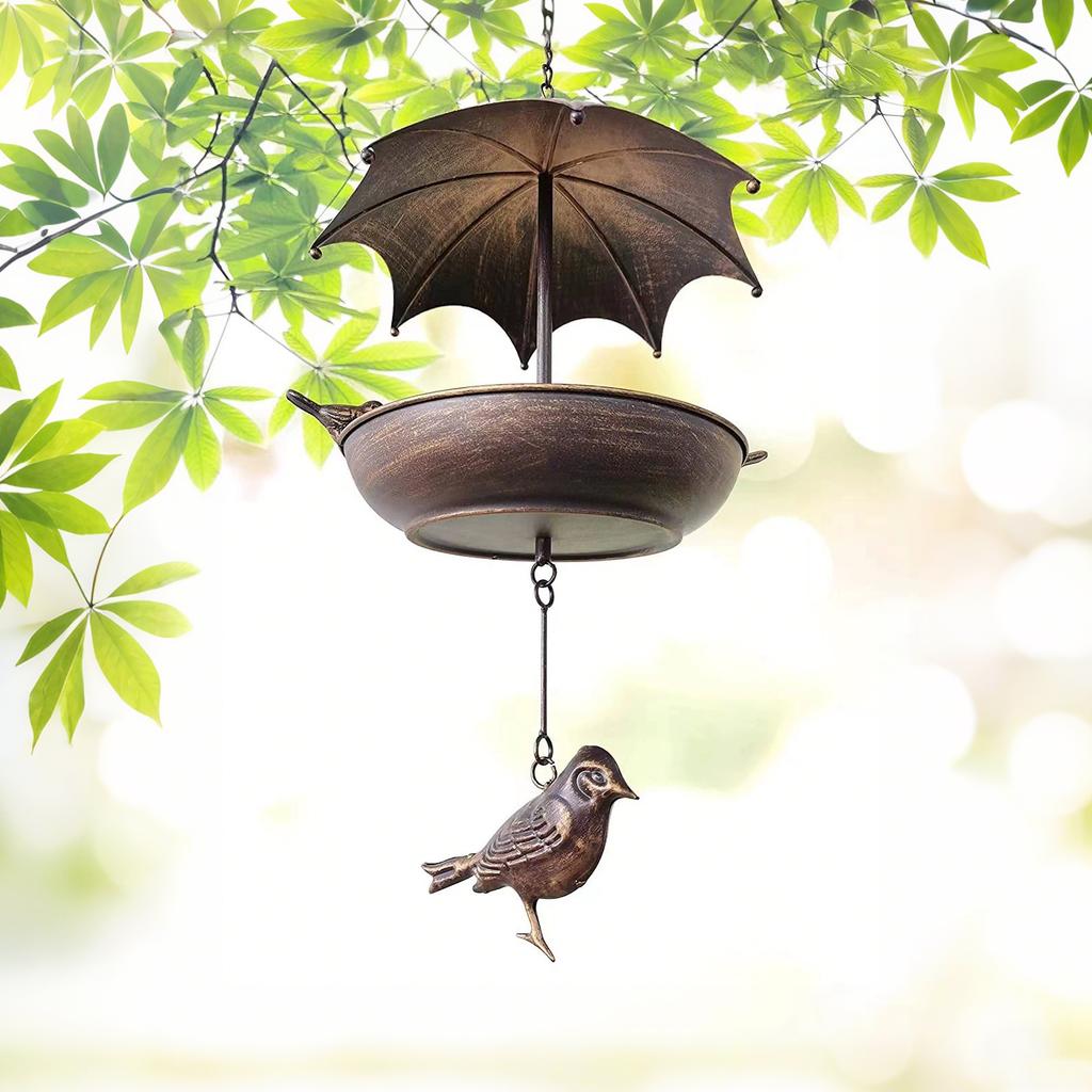 Outdoor Metal Bird Feeder Hanging Squirrel Proof Wild Bird Food Station with Waterproof Roof