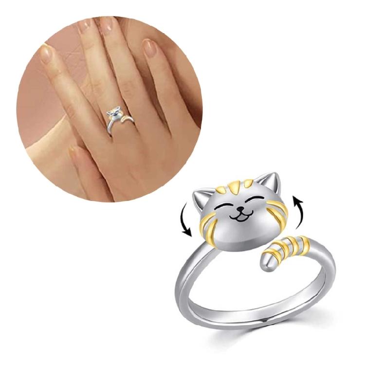 Cat Shaped Opening Adjustable Rings Alloy Material Finger Rings Gift for Women