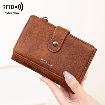 RFID Anti-theft Brush For Women's Wallets Retro Three Fold Short Wallet PU Multi Card Slot Wallet Multifunctional Zero Wallet Card Holder Coin Purse