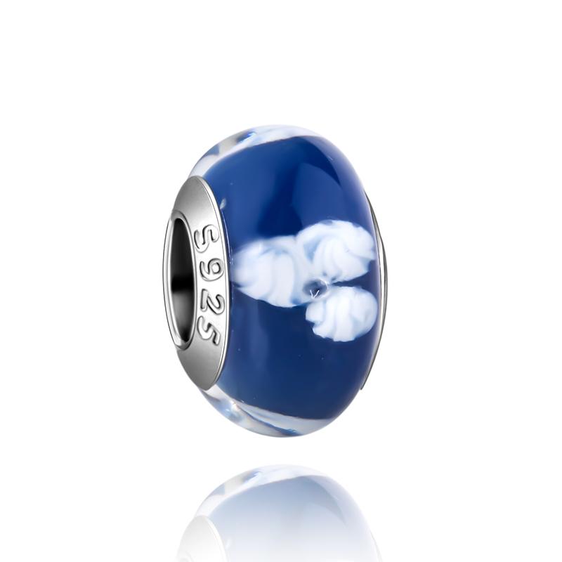  Charm Murano Vague Bleu Foncé Cuivré Coloré Compatible Bracelet Original Joli Charme Perles en Verre de Murano Fleur Rose Bijou