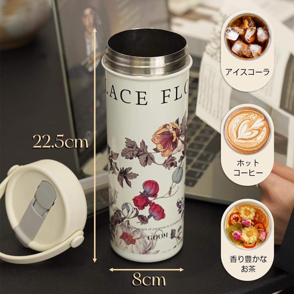 GOOM 600ml Láhev na vodu z nerezové oceli 316 s víčkem, Izolovaný termohrnek, Vakuově izolovaný, Nepropustný, Vícevrstvá konstrukce, s víčkem, popruhem,