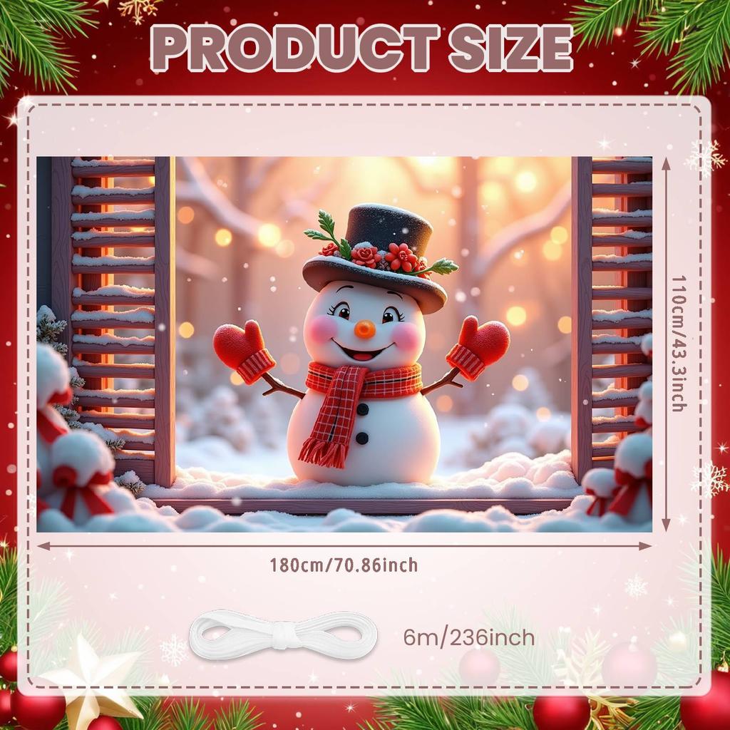 Snowman Banner Black Top Hat Christmas Decoration Banner Winter Banner Cute Snowman For Indoor Use Xmas Event Winter Celebration