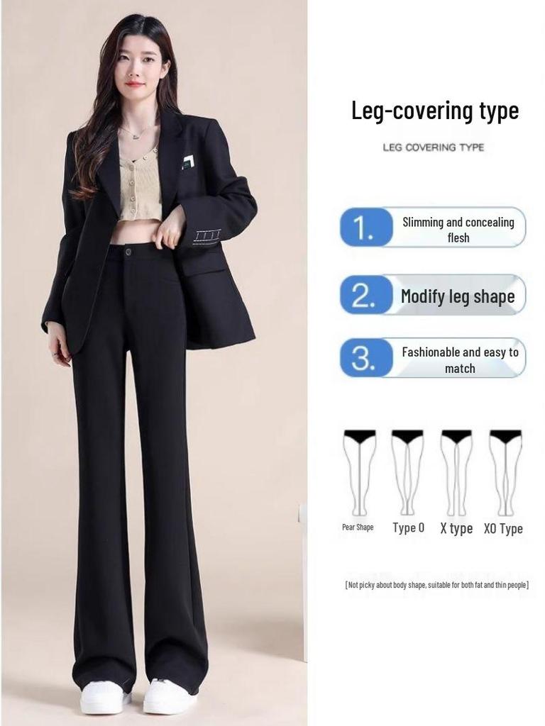 Women's Black High-Waisted Micro-Flare Suit Pants - Slimming, Body-Shaping, Petite Bell Bottoms for Spring & Autumn