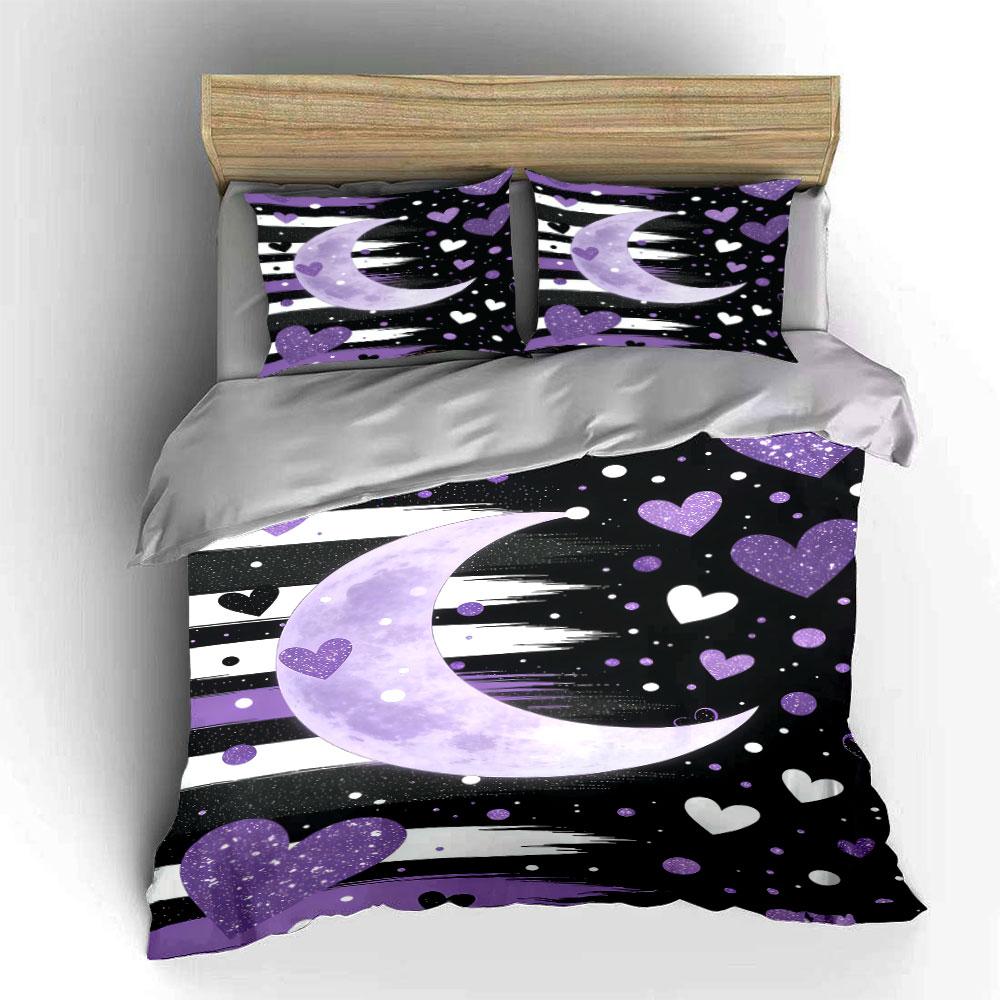 Purple Moon, Hearts, Stripes. Bedding Sets Duvet Cover Sets Duvet Covers Pillowcases(1 * Duvet Cover 2 * Pillowcases Without Duvet Insert)