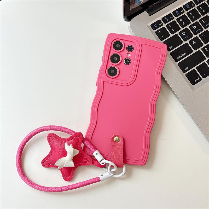 Fashion Wave Phone Case for IPhone 17 16 15 14 13 12 Case Samsung Galaxy S25 Edge S24 S23 S22 S21Ultra Plus FE Shockproof Soft Cover with Bracelet