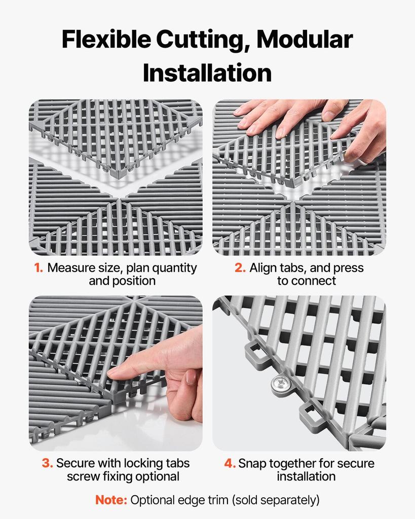 Interlocking Drainage Mats, 310 X 310 Mm, Modular Garage Flooring Tiles, Non-Slip PP Drainage Floor Tiles, Self-Draining, Easy Installation, for